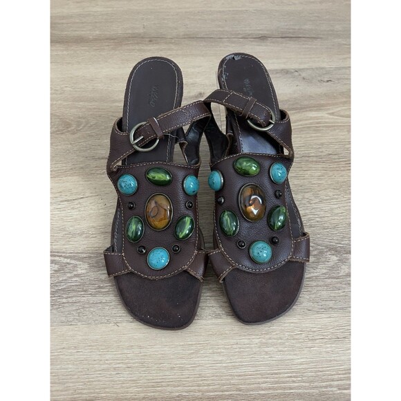 Mossimo Supply Co. Shoes - Vintage Size 10 High Heel Sandals Brown Leather Strappy Stones Y2K Embellished